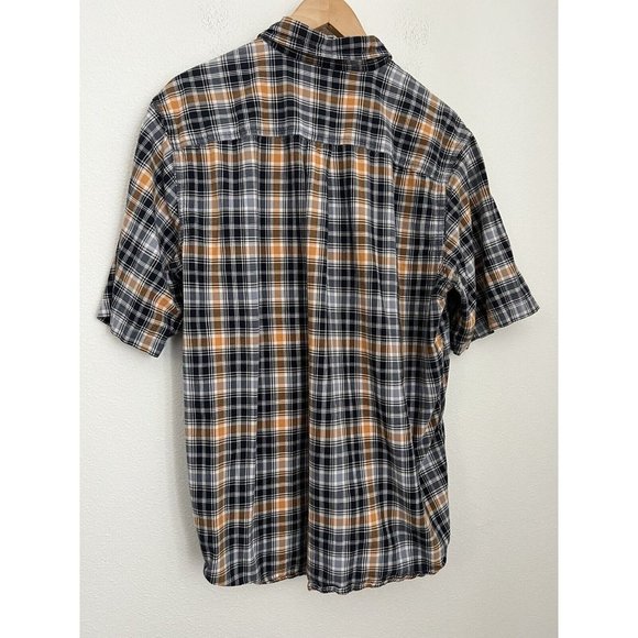 Carhartt Shirt Men's Large Button-Up Short Sleeve Cotton Casual Plaid Navy Gold - Picture 4 of 9